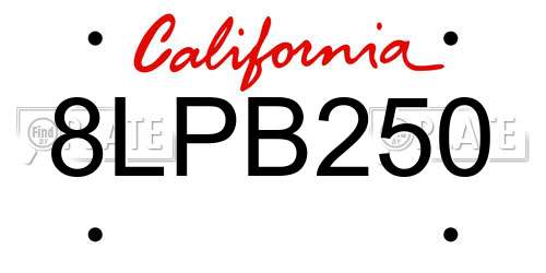 8LPB250 California License Plate