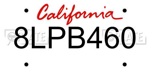 8LPB460 California License Plate
