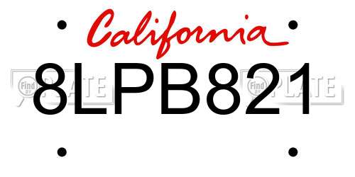 8LPB821 California License Plate