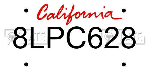 8LPC628 California License Plate