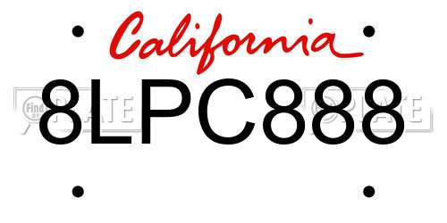 8LPC888 California License Plate