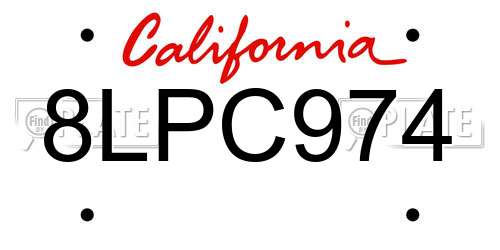 8LPC974 California License Plate