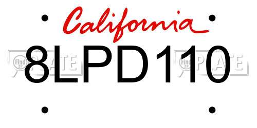 8LPD110 California License Plate