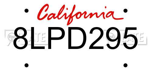 8LPD295 California License Plate