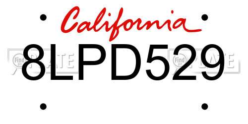 8LPD529 California License Plate