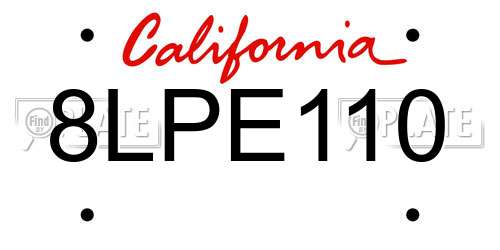 8LPE110 California License Plate