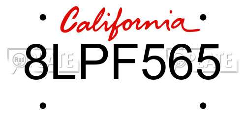 8LPF565 California License Plate
