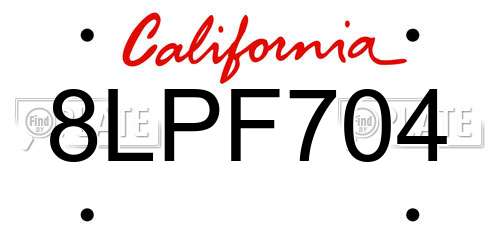 8LPF704 California License Plate