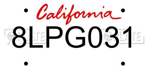 8LPG031 California License Plate