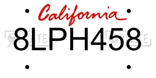 8LPH458 California License Plate