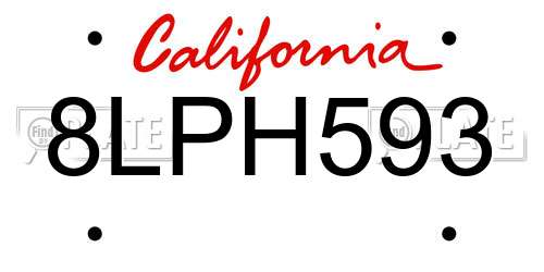 8LPH593 California License Plate