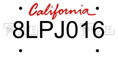 8LPJ016 California License Plate