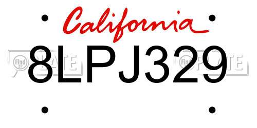 8LPJ329 California License Plate