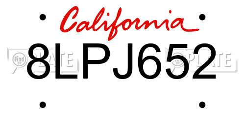 8LPJ652 California License Plate