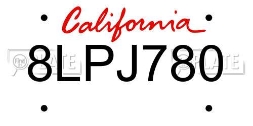 8LPJ780 California License Plate