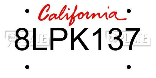 8LPK137 California License Plate