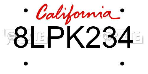 8LPK234 California License Plate