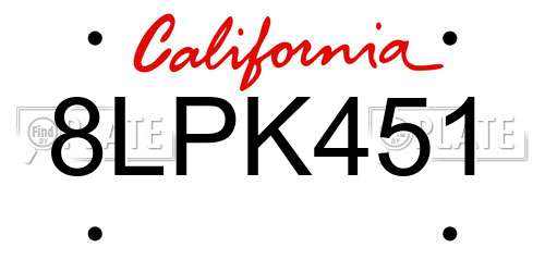 8LPK451 California License Plate