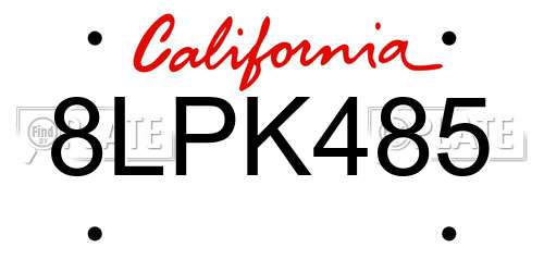 8LPK485 California License Plate