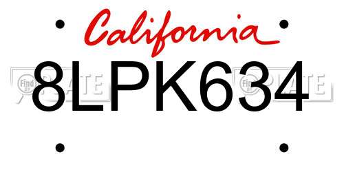 8LPK634 California License Plate