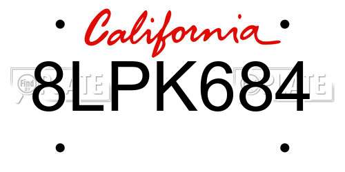 8LPK684 California License Plate