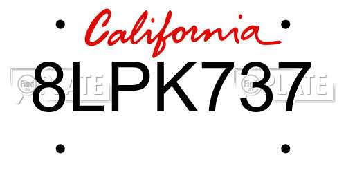 8LPK737 California License Plate