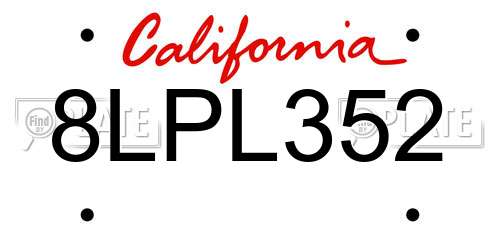8LPL352 California License Plate