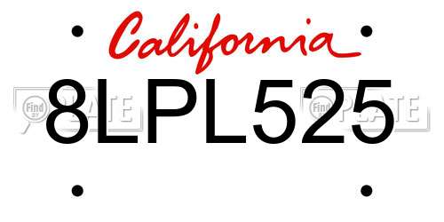 8LPL525 California License Plate