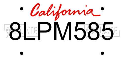 8LPM585 California License Plate