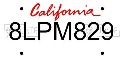 8LPM829 California License Plate