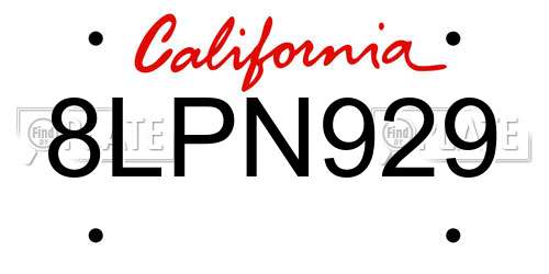8LPN929 California License Plate