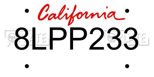 8LPP233 California License Plate