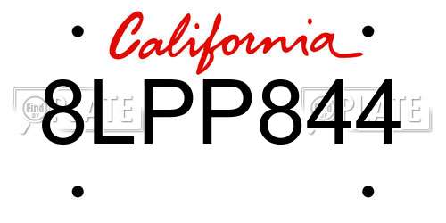 8LPP844 California License Plate