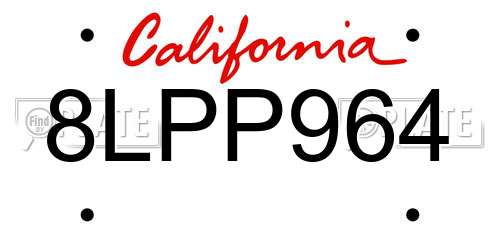 8LPP964 California License Plate