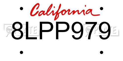 8LPP979 California License Plate