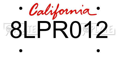 8LPR012 California License Plate