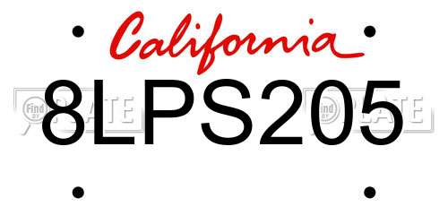 8LPS205 California License Plate