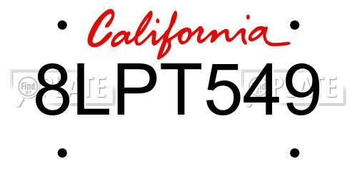 8LPT549 California License Plate