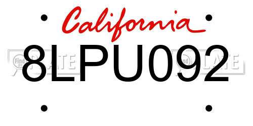 8LPU092 California License Plate