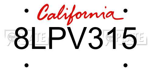 8LPV315 California License Plate