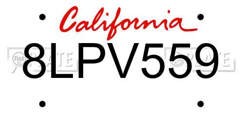 8LPV559 California License Plate