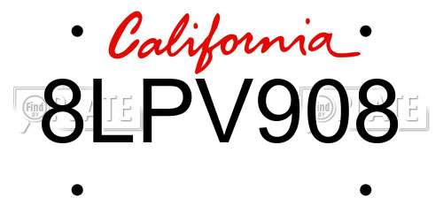 8LPV908 California License Plate