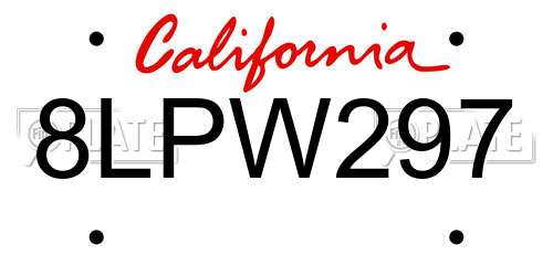 8LPW297 California License Plate