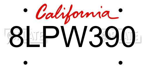8LPW390 California License Plate