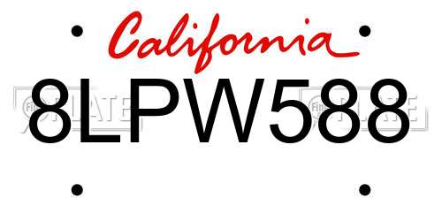 8LPW588 California License Plate