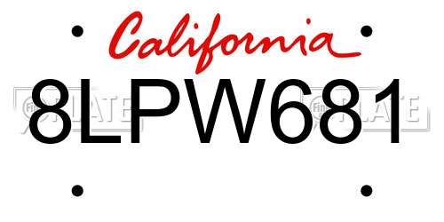 8LPW681 California License Plate