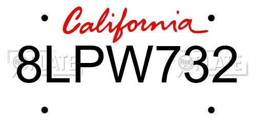 8LPW732 California License Plate
