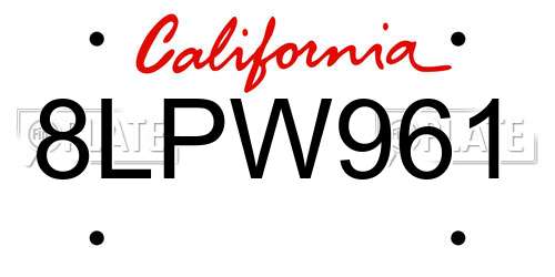8LPW961 California License Plate