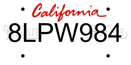 8LPW984 California License Plate