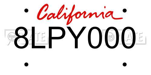 8LPY000 California License Plate
